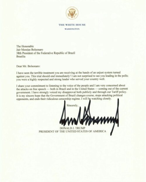 Carta de Donald Trump a Bolsonaro