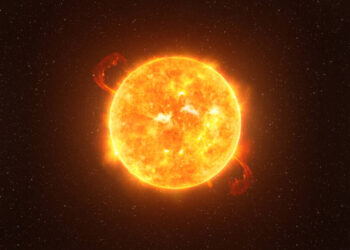 Betelgeuse star against starry sky artistic vision, elements of this image furnished by NASA