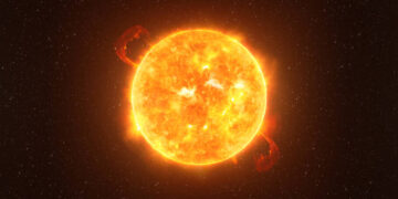Betelgeuse star against starry sky artistic vision, elements of this image furnished by NASA