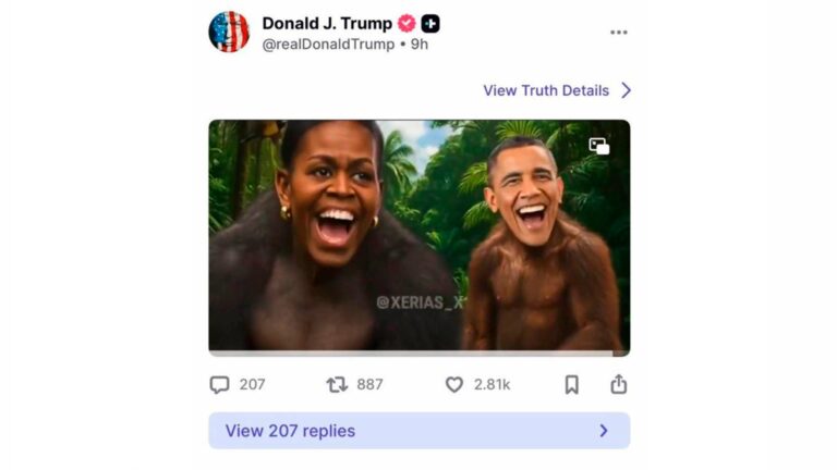 Trump publica vídeo que retrata Obama e Michelle como macacos