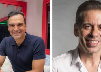 De um lado Tadeu Schmidt. Do outro, Leandro Hassum