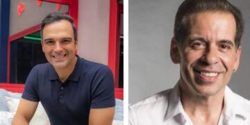 De um lado Tadeu Schmidt. Do outro, Leandro Hassum
