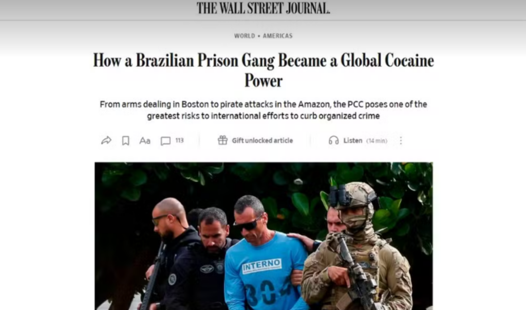 Jornal americano aponta PCC como “potência global de cocaína”