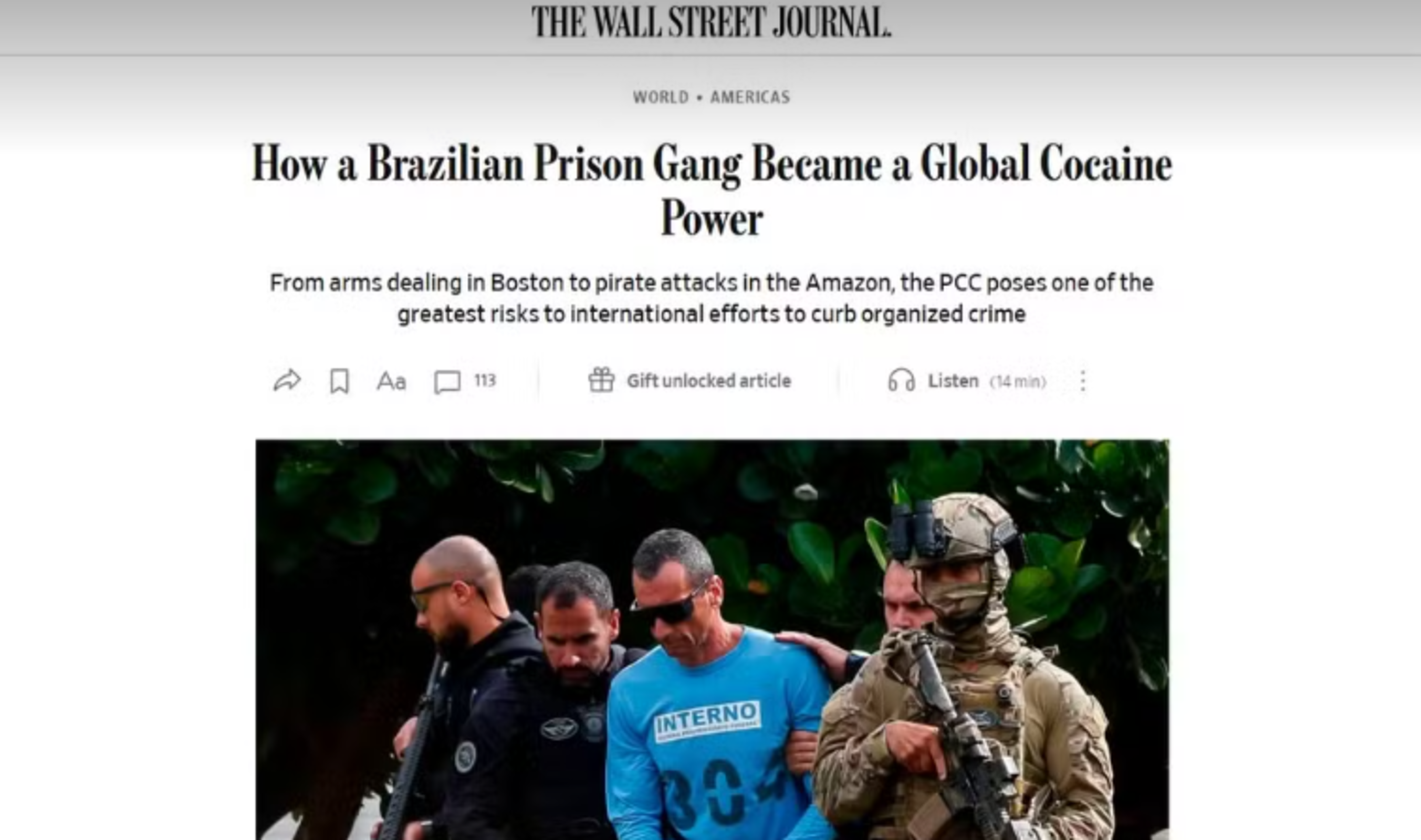Jornal americano aponta PCC como “potência global de cocaína”