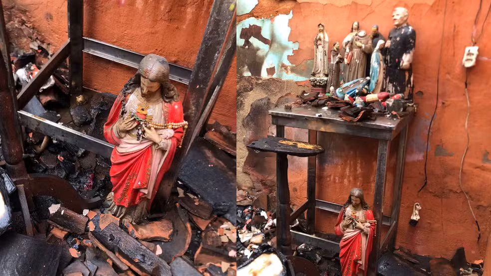 Resistência religiosa: altar passa ileso a incêndio no norte do Brasil