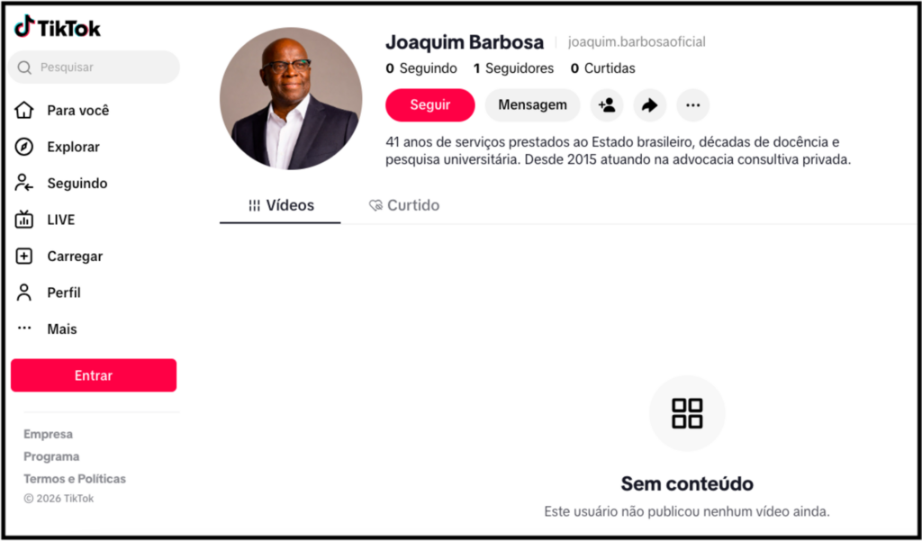 Joaquim Barbosa anuncia retorno às redes com perfil no TikTok