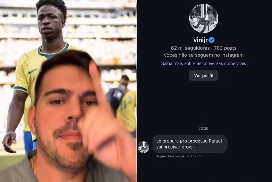 Vini Jr. abre jogo sobre contato com influenciador após denúncia sobre pênalti não cobrado