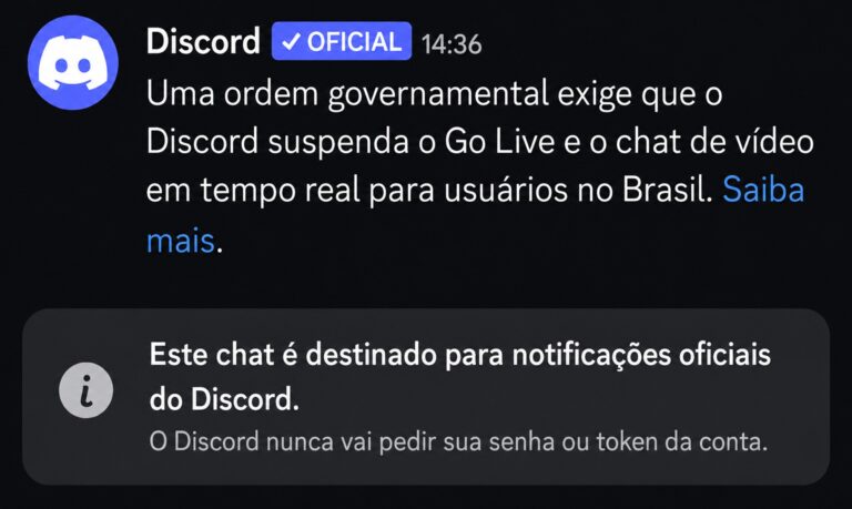 Discord notifica usuários sobre suspensão de lives